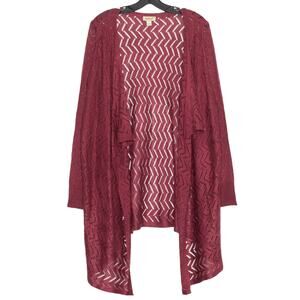 NWT One World Womens Cardigan Sweater New Wave Open Knit Duster Plus Size 1X FZ